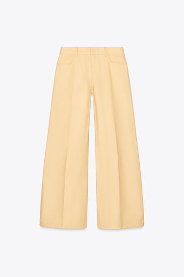 ZW COLLECTION WIDE-LEG TROUSERS - Light yellow by Zara