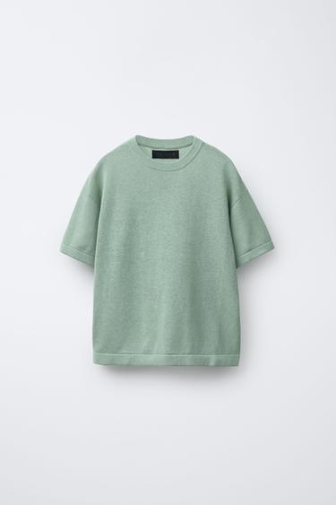 COTTON LINEN T-SHIRT - Light green by Zara