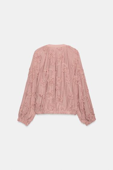 OVERSIZE TEXTURED FLORAL JACKET - Pastel pink by Zara - Image 6
