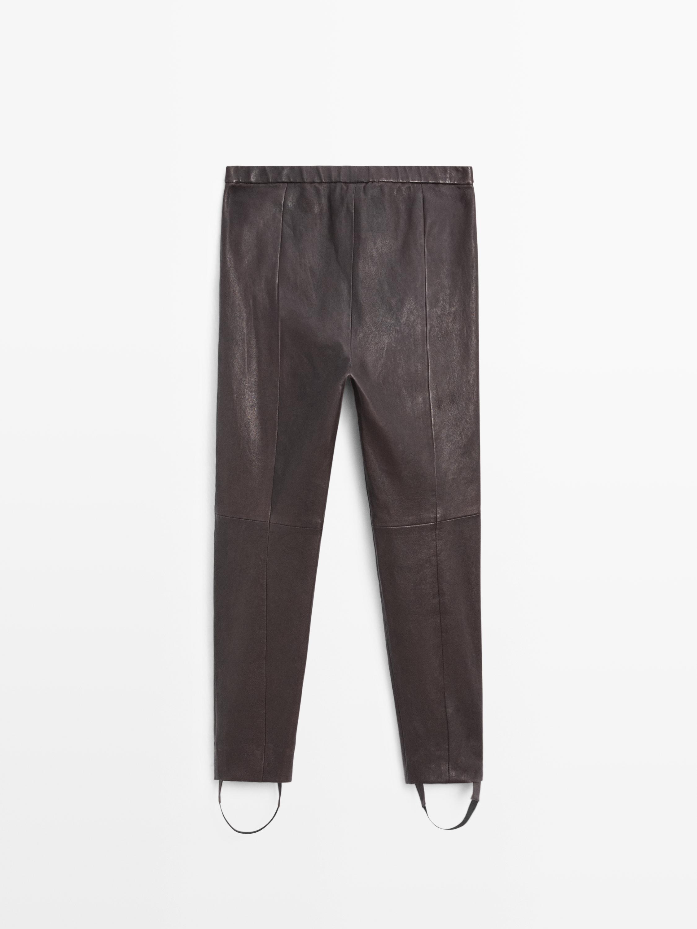 Nappa leather leggings with elasticated detail