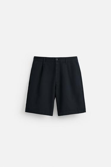 PLEATED REGULAR FIT BERMUDA SHORTS - Navy blue by Zara