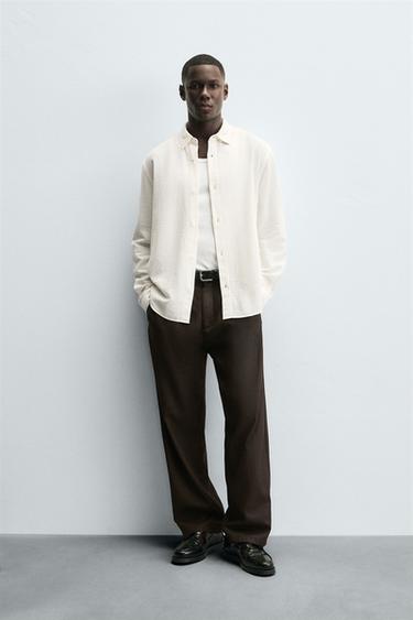 Zara 方格紋理襯衫 - 磨白色