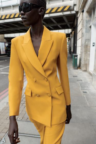 DOUBLE-BREASTED BLAZER WITH SHOULDER PADS - Mustard by Zara - Image 4