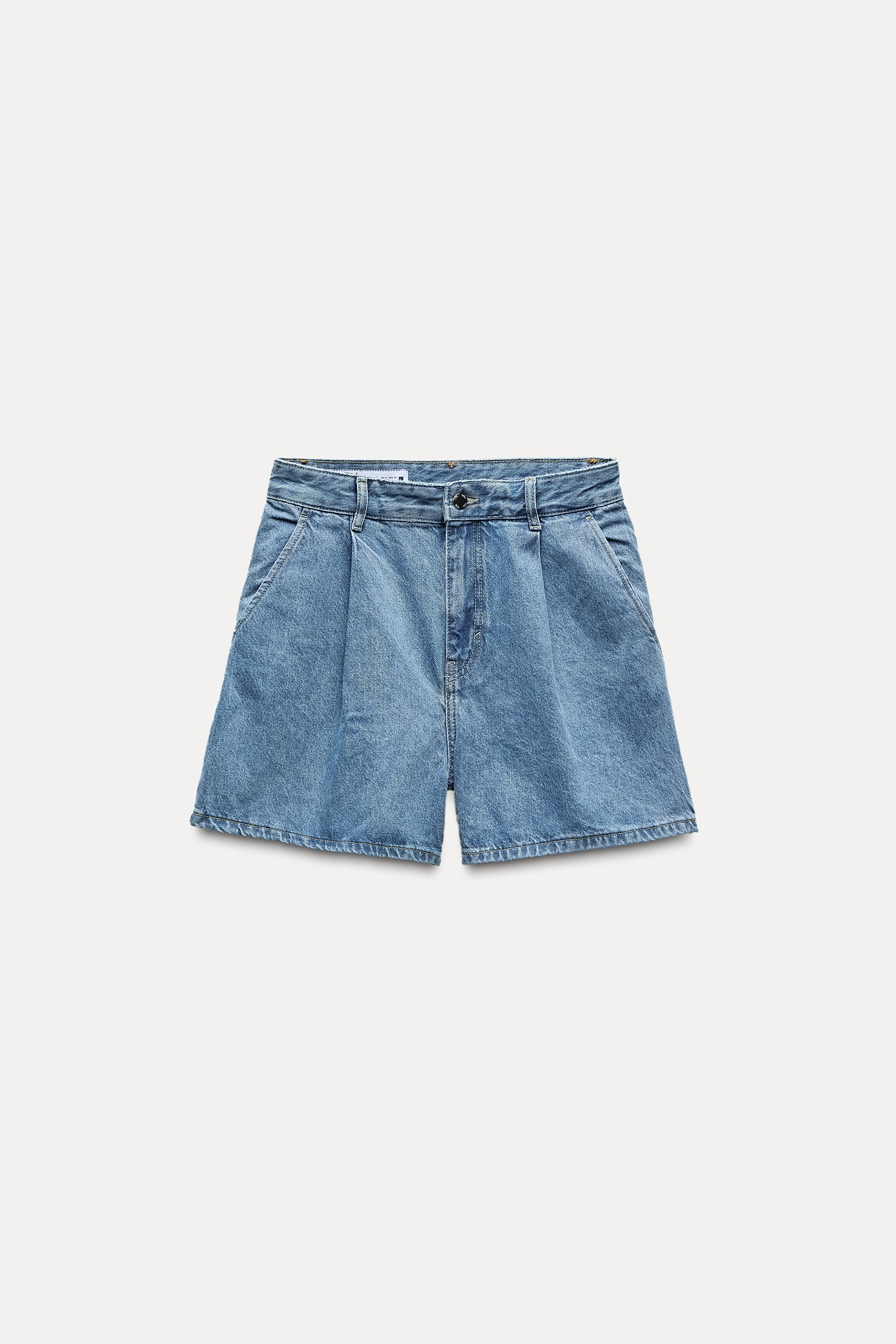 ◆25SS XTONZ Carboni Stitch Bermuda Denim Pants/2色◆ DENIM BERMUDA SHORTS WITH ELASTIC WAISTBAND - Black | ZARA