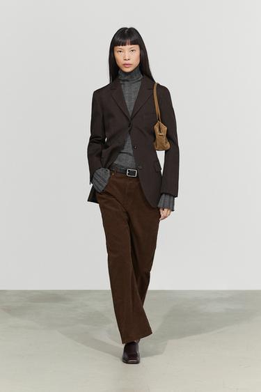Micro-corduroy flare-fit pants — Chocolate 1