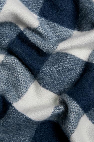 CHECKED THROW WITH FRINGING — Blue 2