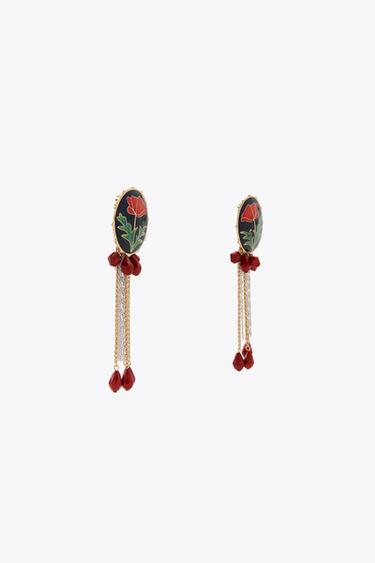 BEADED FLOWER BUTTON EARRINGS - Golden by Zara - Image 2