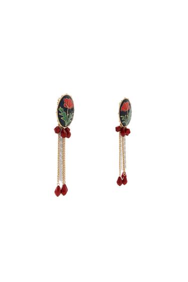 Zara FLORAL BEADED BUTTON EARRINGS - Golden