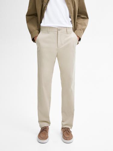 Zara Cotton blend slim fit trousers - Beige