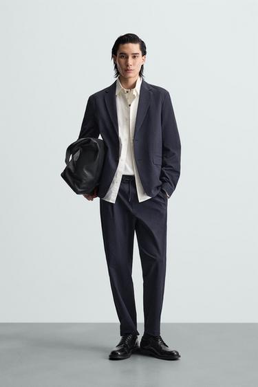 BLAZER RELAXED FIT SEERSUCKER - Marino de Zara - Imagen 0