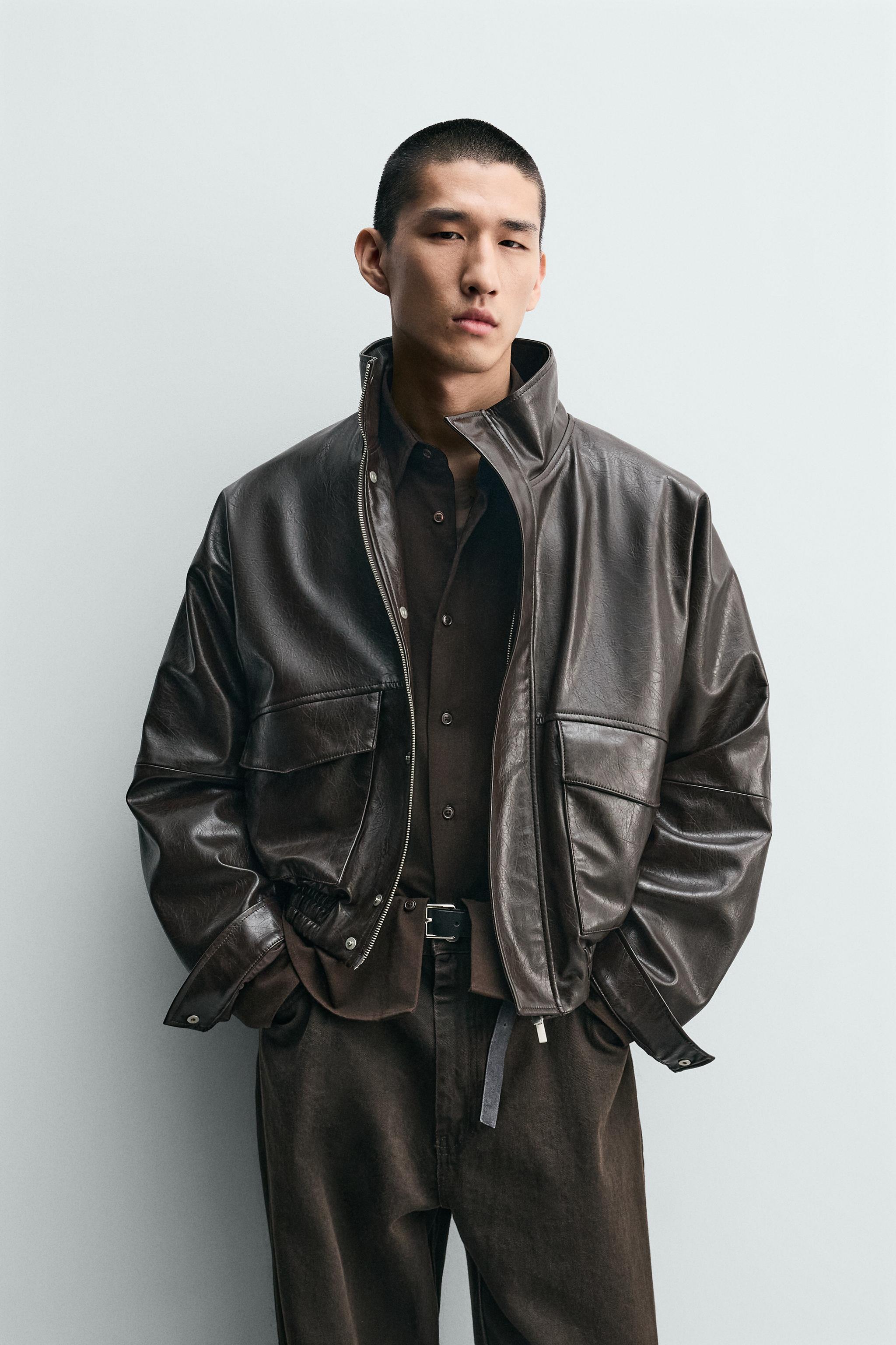 BLOUSON COURT MATIÈRE SYNTHÉTIQUE