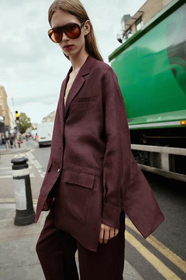 VESTE LONGUE EN LIN - Aubergine de Zara - Image 7