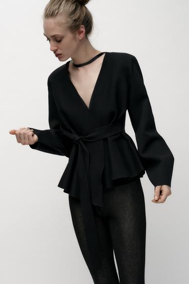 BELTED BLAZER WITH SHOULDER PADS - Black by Zara - Image 1