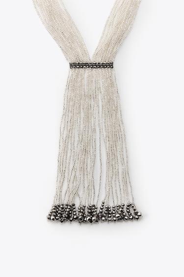 BEADED COMBINED TIE NECKLACE - Silver by Zara - Image 3