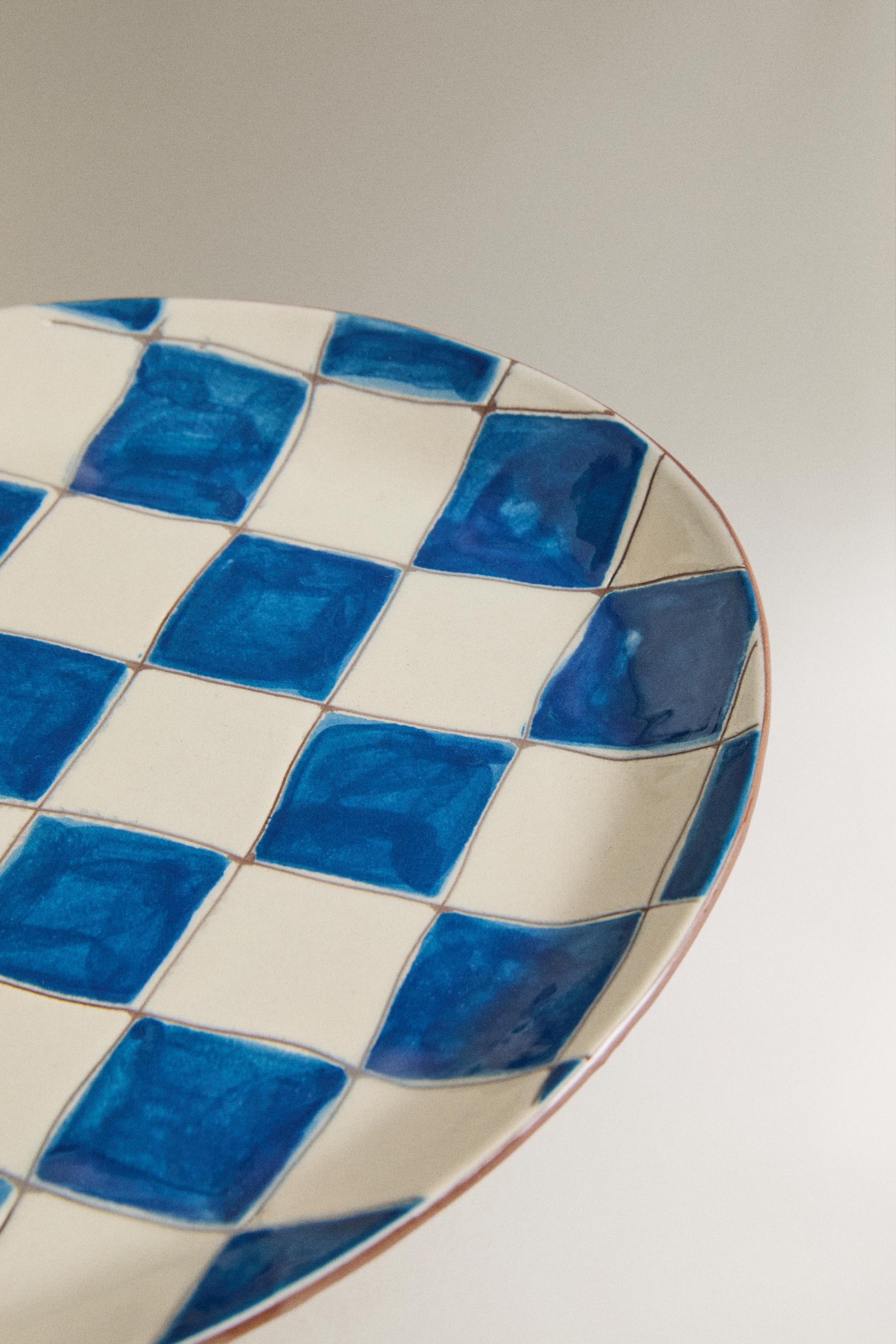 PLATEAU SALLE DE BAIN CÉRAMIQUE LOSANGES BLEUES