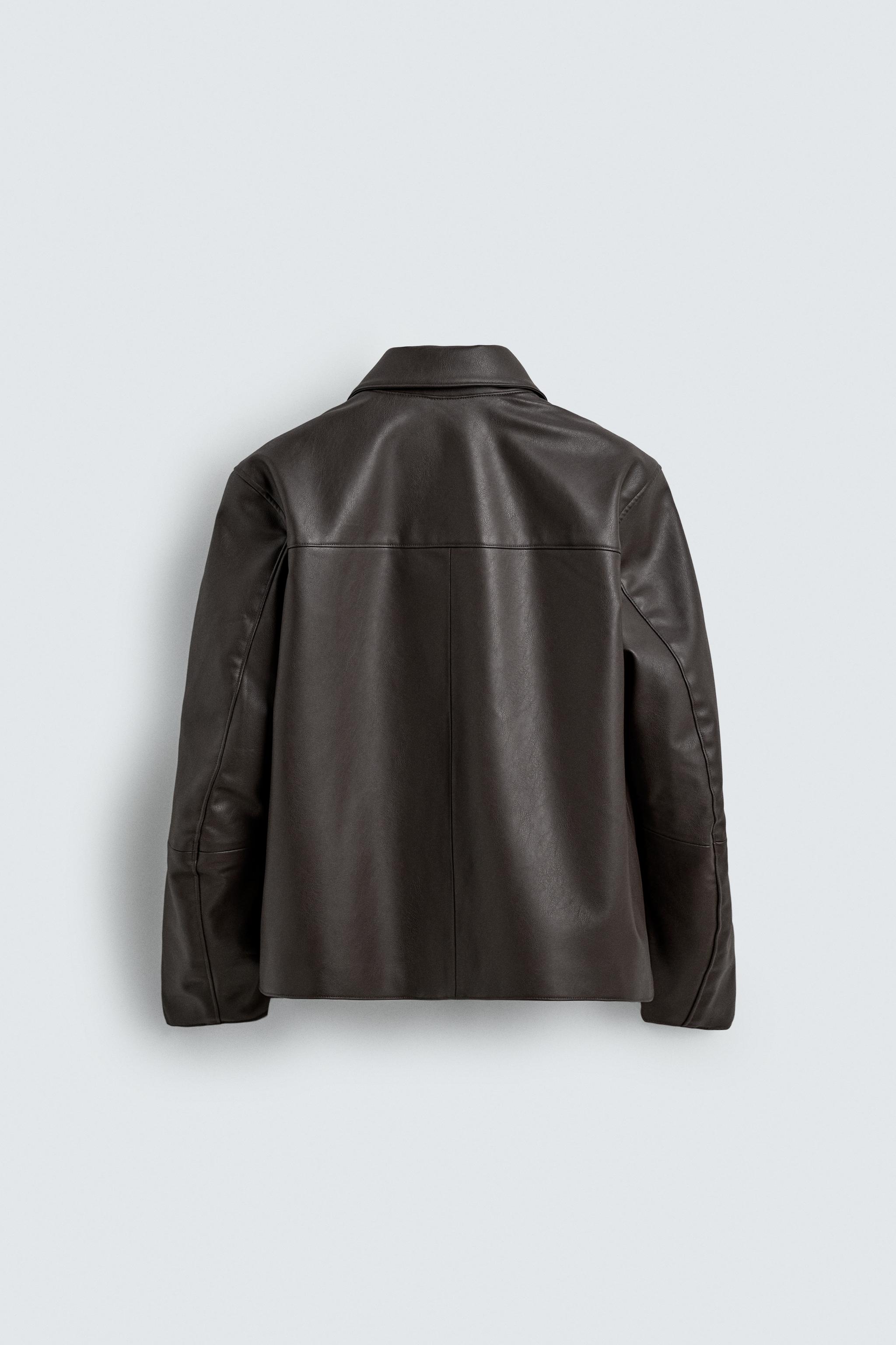 REGULAR FIT FAUX LEATHER OVERSHIRT