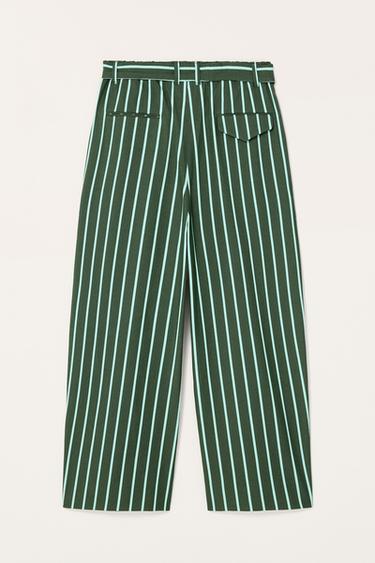 LIMITED EDITION STRIPED WIDE-LEG TROUSERS - Dark green by Zara - Image 6