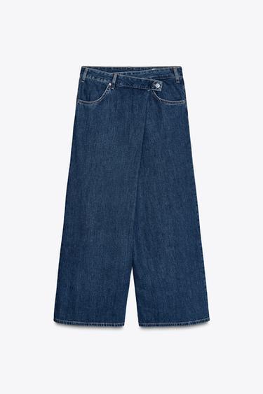 ハイウエストクロスオーバーサイズジーンズネイビーブルーZaraのハイウエストクロスオーバーサイズジーンズ - ネイビーブルー 