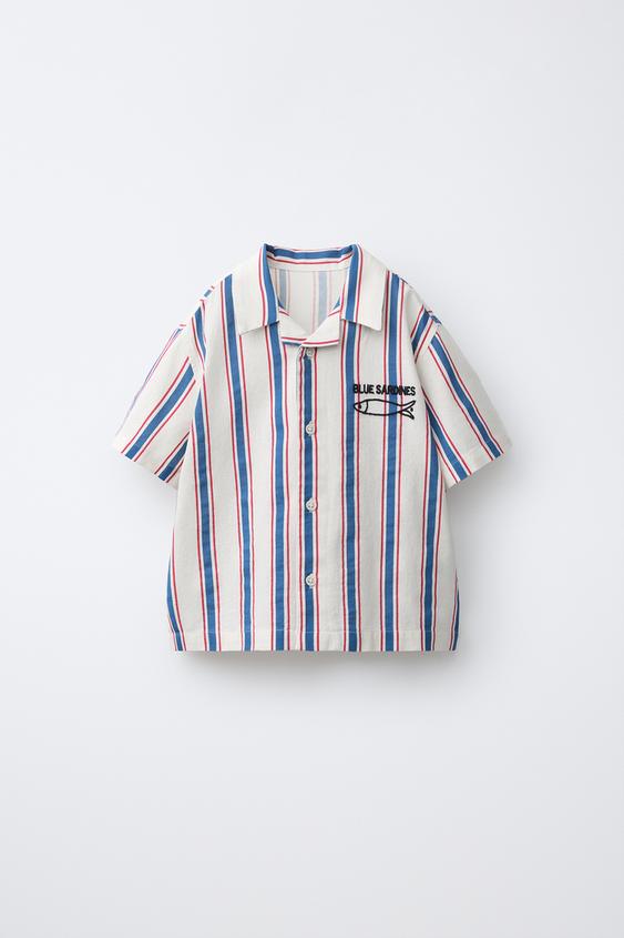 EMBROIDERED FISH STRIPE SHIRT - Ecru by Zara - Image 0