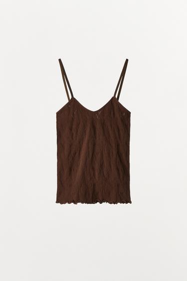 SEAMLESS STRAPPY TOP - Brown by Zara