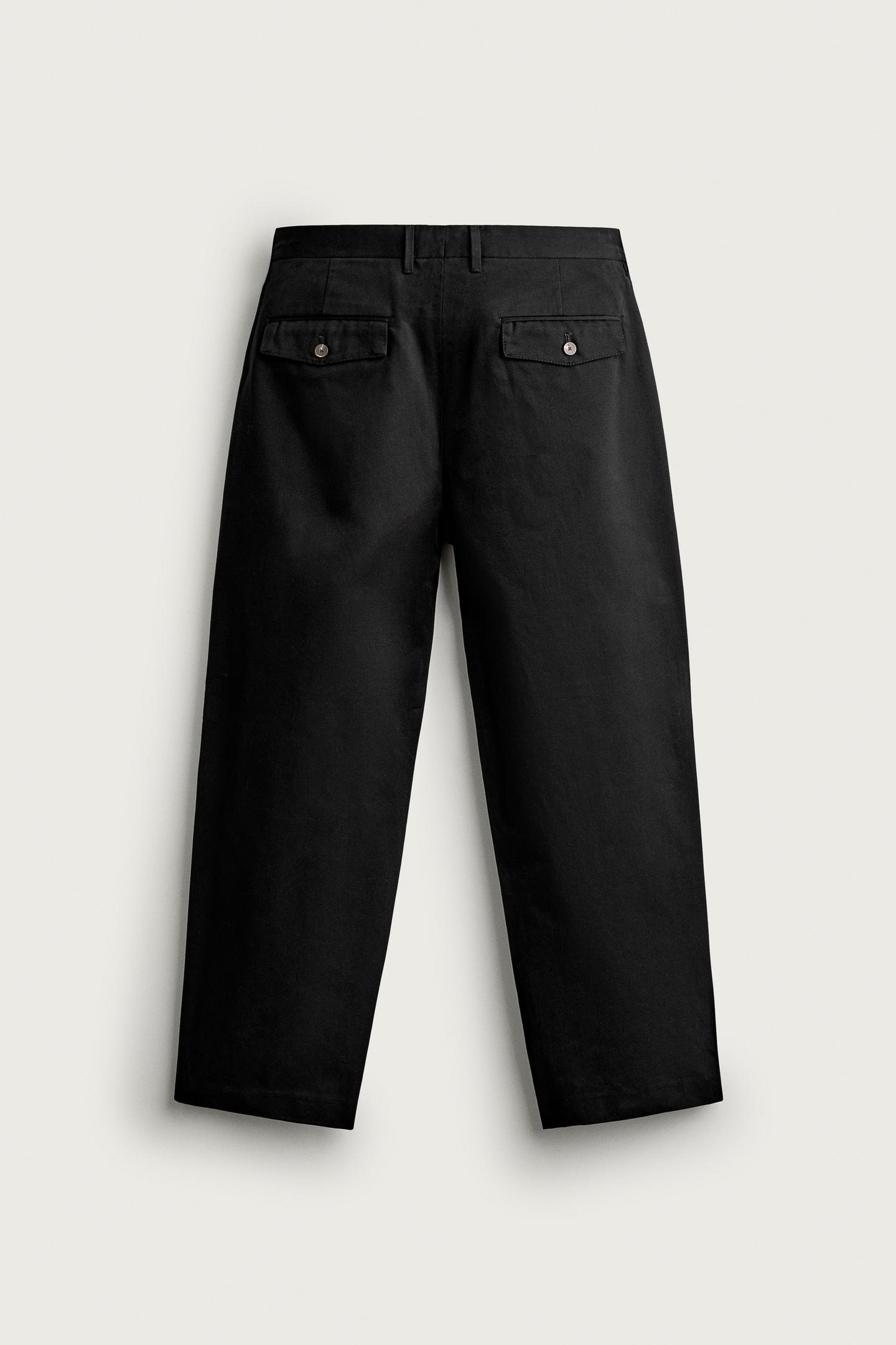 Мужские брюки Zara Pleated Regular-Fit Chino, цвет: Чёрный — фото 8