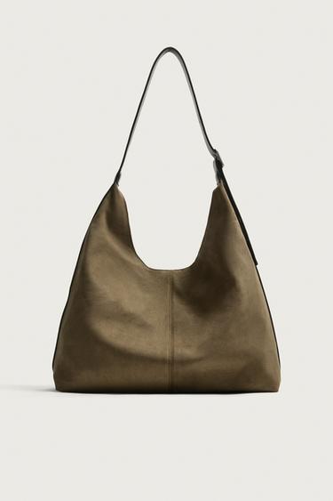 Zara SMOOTH SHOPPER BAG - Khaki Green