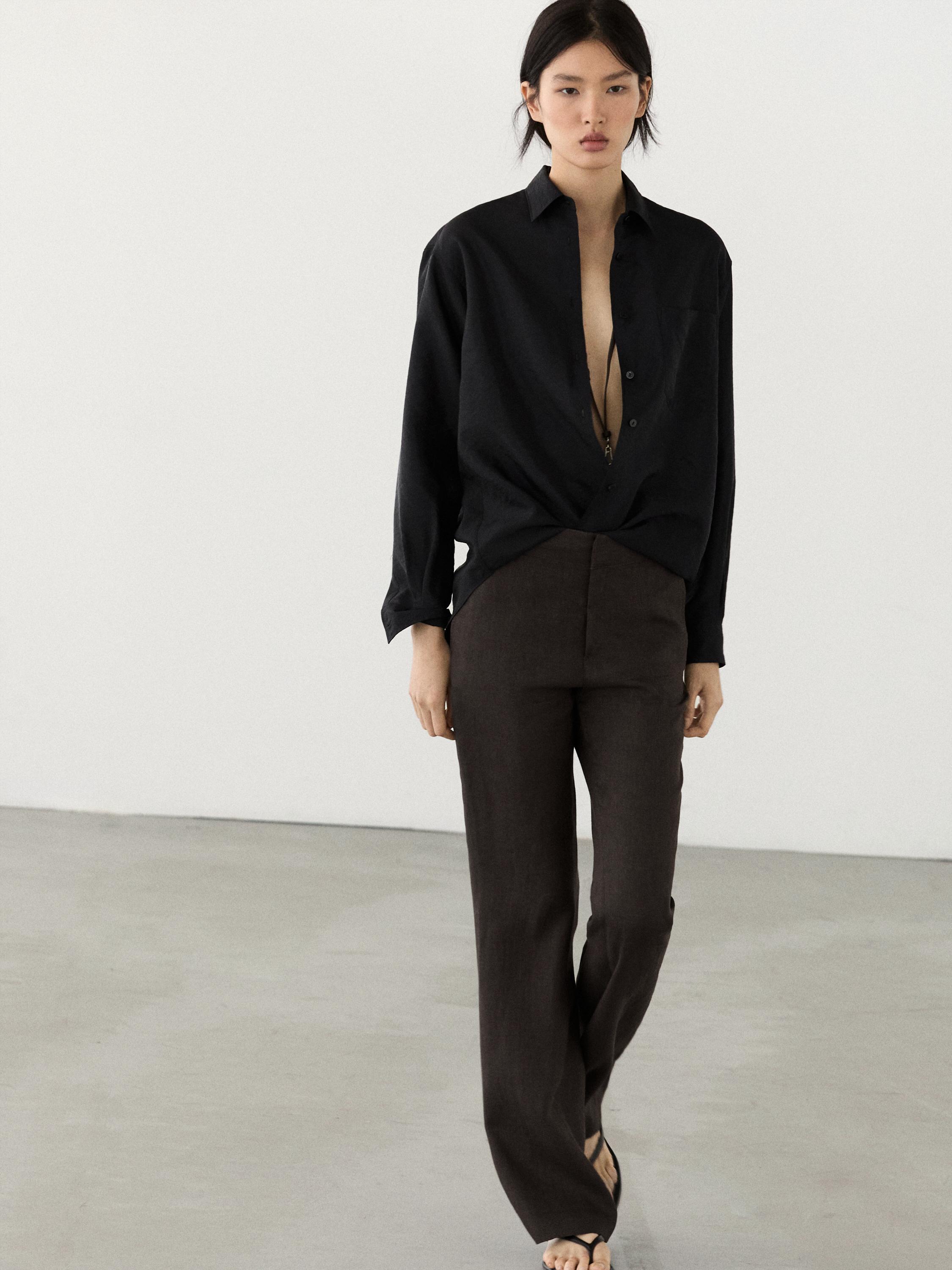 100% linen kick flare trousers