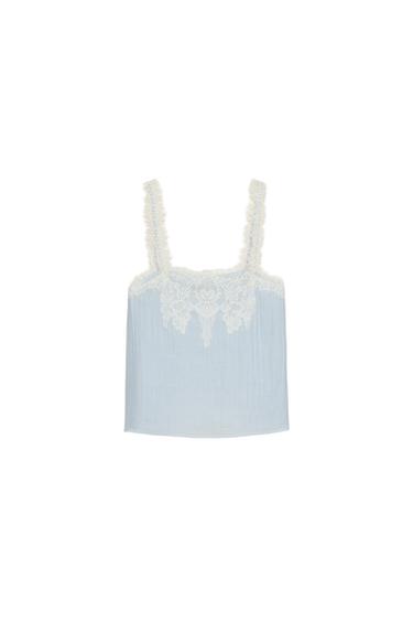 Zara LACE CAMISOLE TOP - Pastel blue