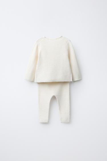 TEXTURED COTTON AND SILK T-SHIRT AND TROUSERS SET - Ecru by Zara