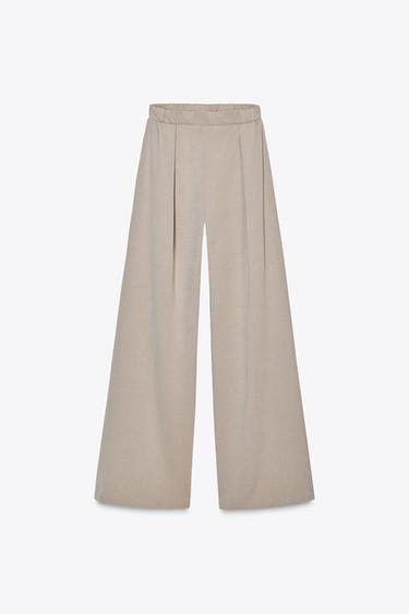 WASHED-EFFECT INTERLOCK TROUSERS - Sand by Zara