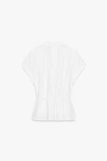 BLOUSE CEINTURE AVEC LIN - Blanc de Zara - Image 6