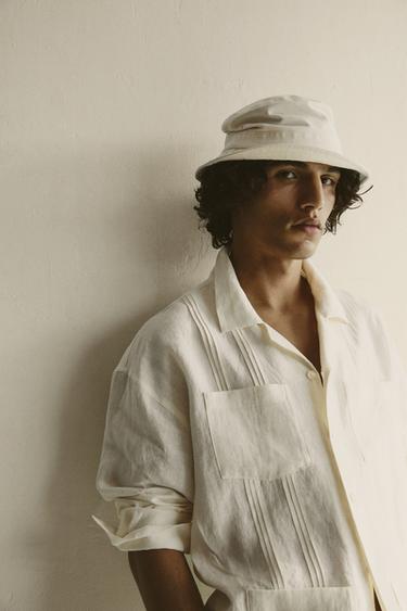 CAMISA RELAXED FIT 100% LINO BOLSILLOS PLIEGUES - Blanco roto de Zara