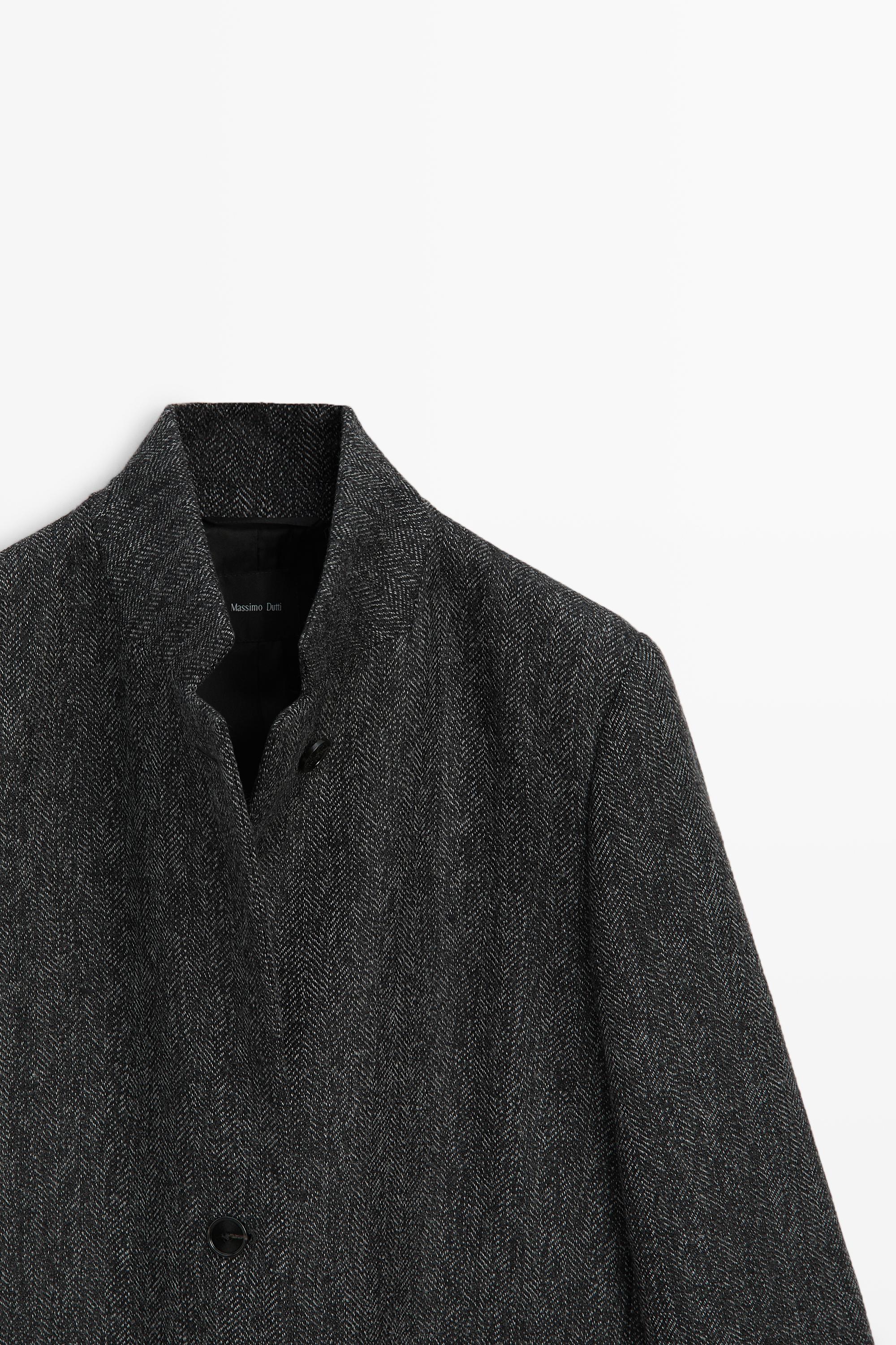 Long herringbone wool blend coat