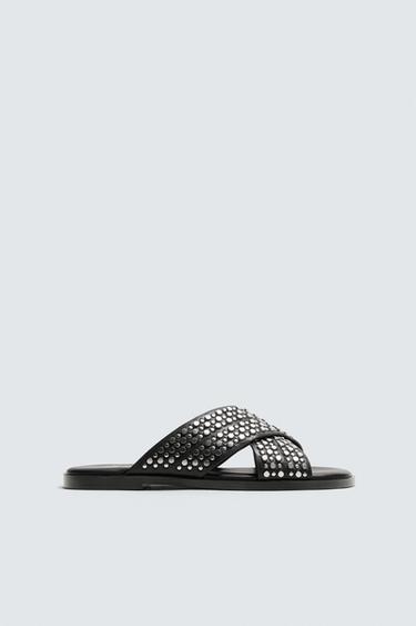 SANDÁLIA DE COURO CRUZADA LUDOVIC DE SAINT SERNIN x ZARA - Preto da Zara