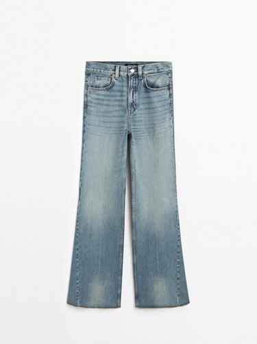 Zara Flared high-waist cotton jeans - Aquamarine