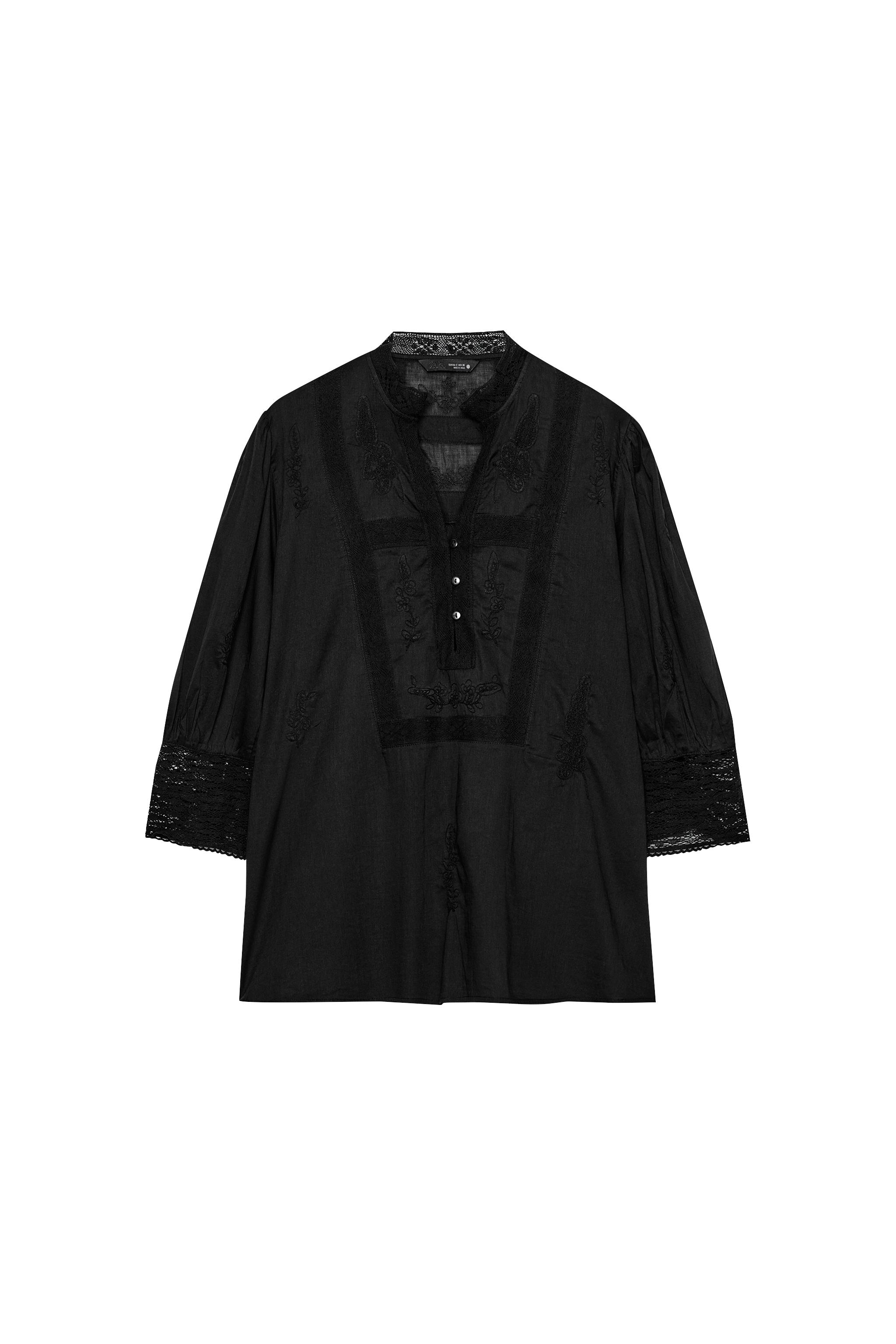 ZW COLLECTION 刺繍入りブラウス - ブラック | ZARA Japan / 日本