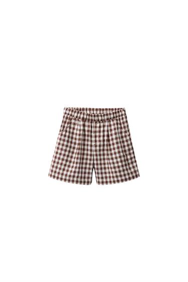 BERMUDASHORTS MIT VICHY-KAROS AUS BAUMWOLLE UND LEINEN CREATED BY CARAMEL LONDON X ZARA - Hellbraun von Zara