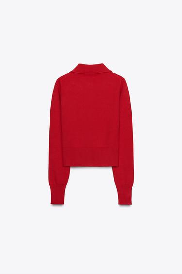 GILET EN MAILLE COL CLAUDINE - Rouge de Zara - Image 5