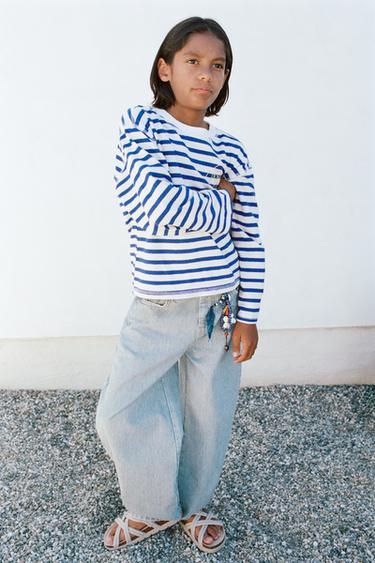 CAMISETA RAYAS Y TEXTO - Azul de Zara
