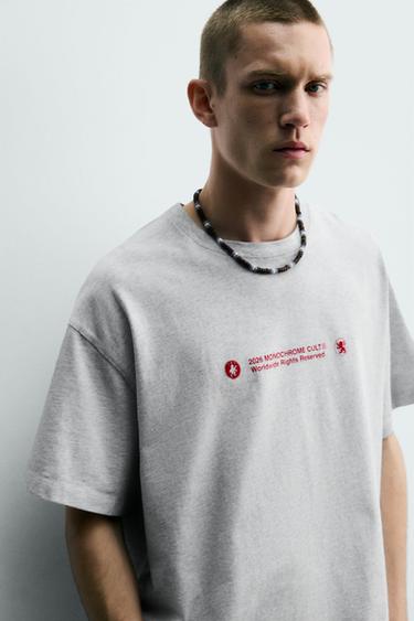 CONTRAST PRINTED SLOGAN T-SHIRT - Grey marl by Zara - Image 5