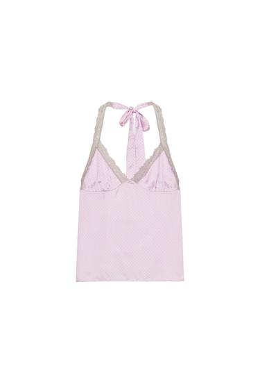Zara 圓點蕾絲緞面上衣 - 粉紅色