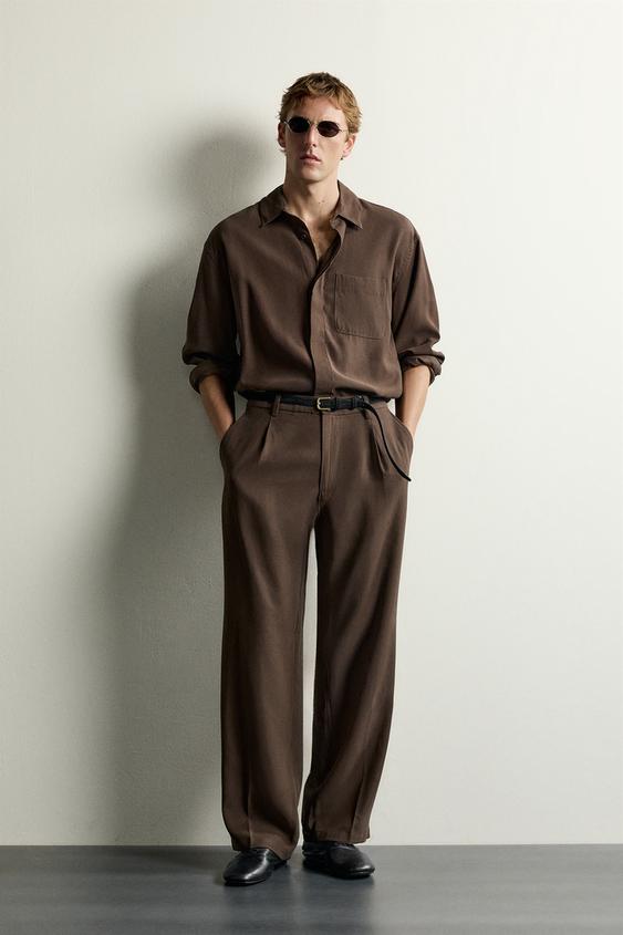 RELAXED FIT PLEATED TROUSERS - Brown by Zara - Image 0