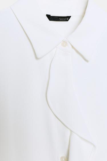 CHEMISE EN CRÊPE À VOLANT - Blanc cassé de Zara - Image 6