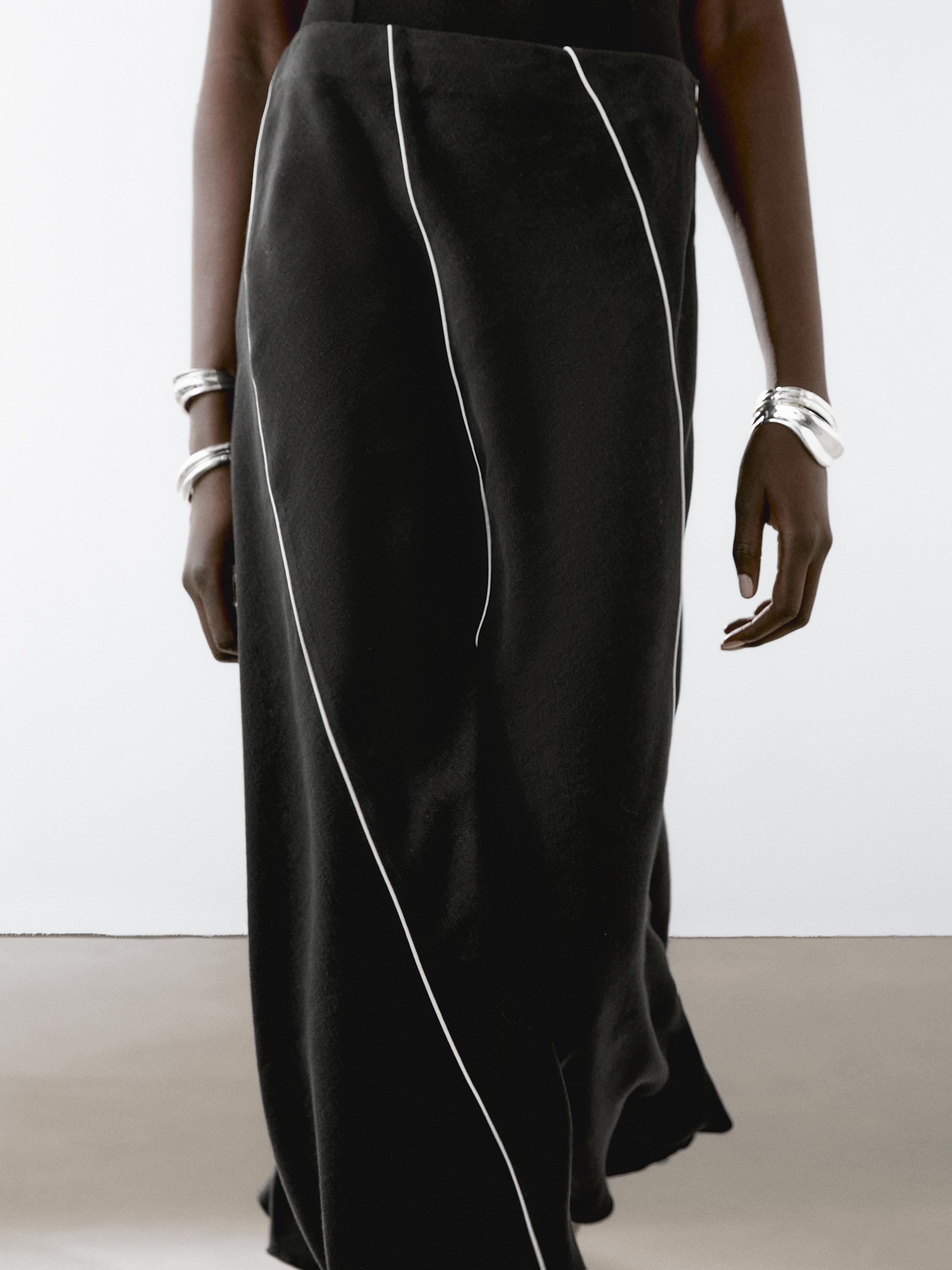 Linen blend flared midi skirt - Black | ZARA United States