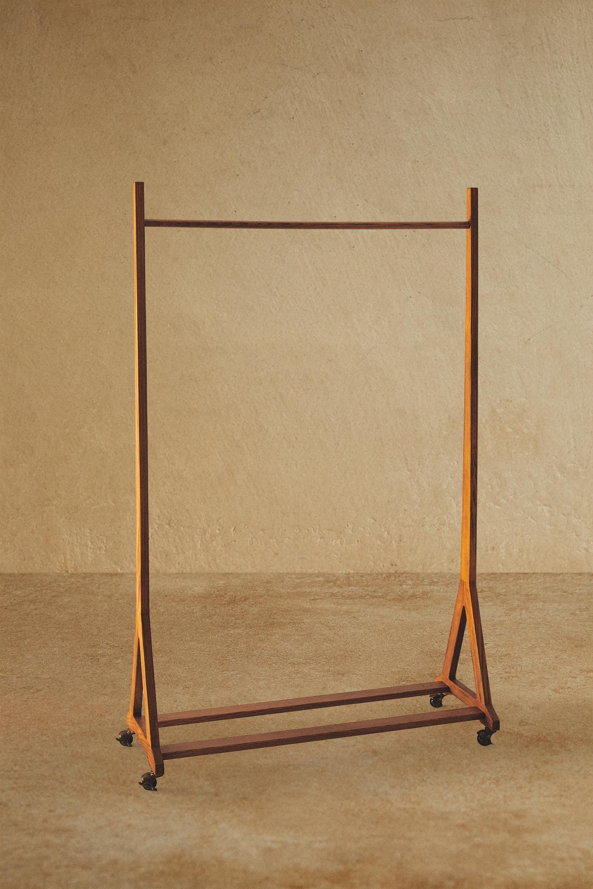 Ash Wood Clothes Rack with Wheels & Shelf