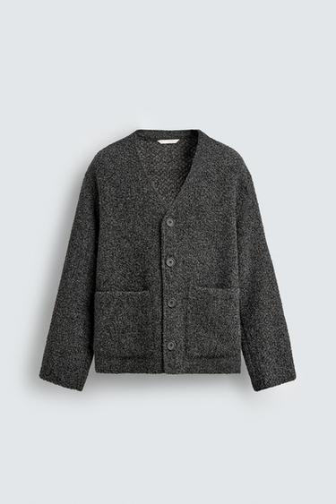 Zara 寬鬆版型紋理開襟衫 - 炭灰色