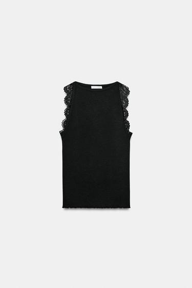 LACE RIB TOP - Black by Zara