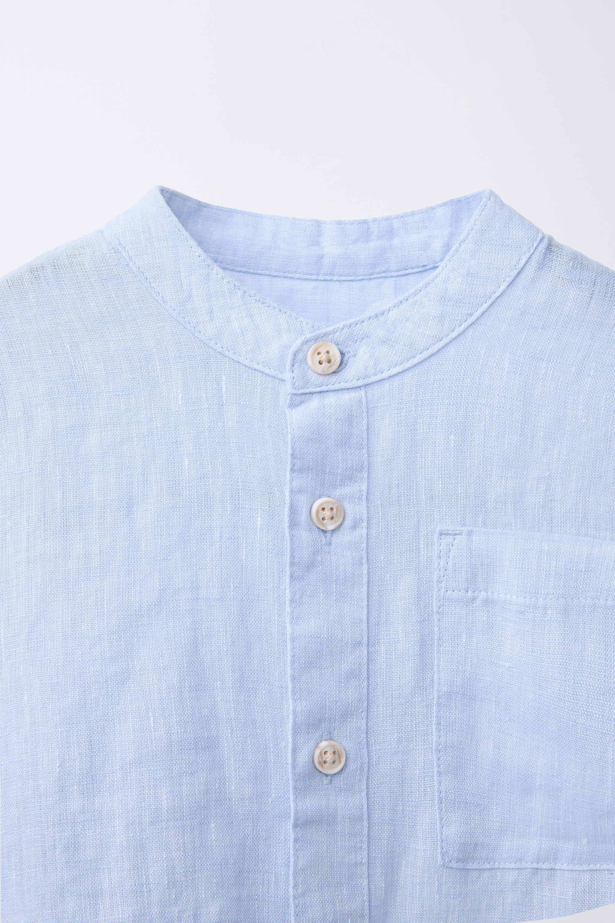 100% LINEN MANDARIN COLLAR SHIRT - Light beige | ZARA United States