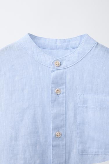 CHEMISE 100 % LIN COL MAO - Bleu de Zara - Image 3