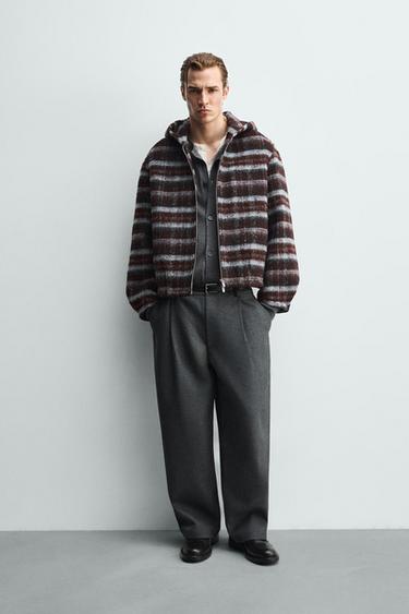 BOXY FIT CHECKED HOODED JACKET - Brown-Blue by Zara - Image 0